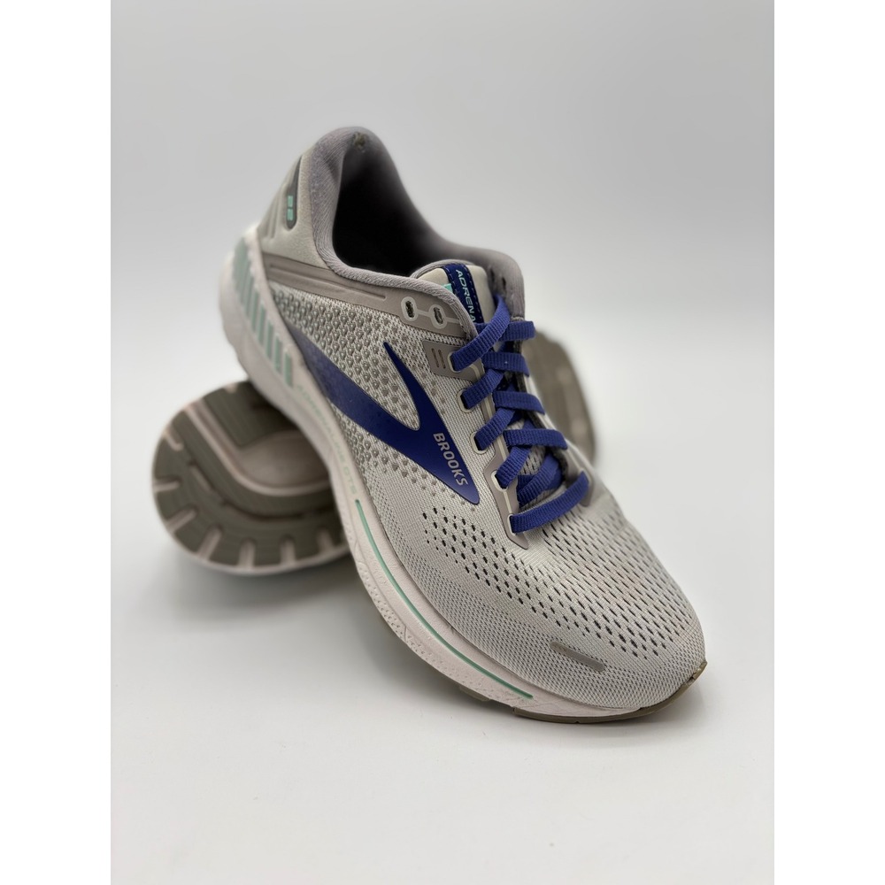 Brooks Adrenaline GTS 22 Womens 8.5 Grey Navy Teal Running Shoes 1203531B045